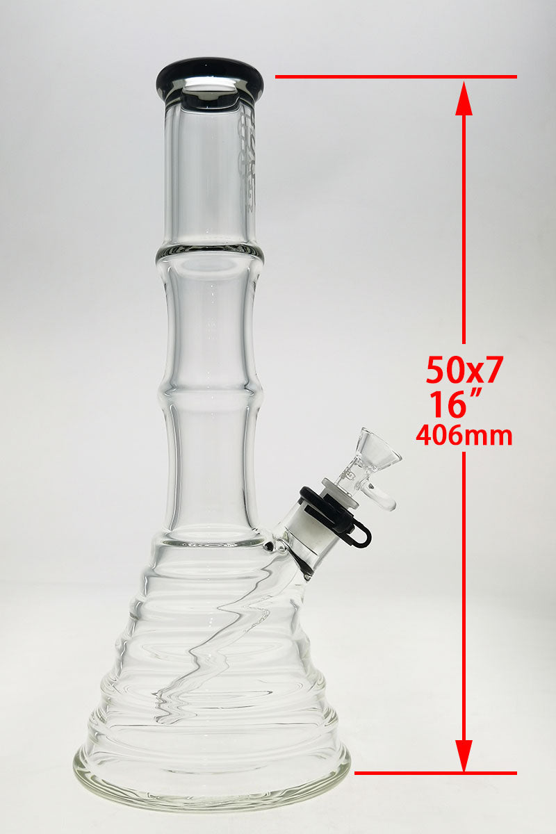 Thick Ass Glass 16" Bamboo Beaker Bong with Quartz Downstem, Clear Design, Front View