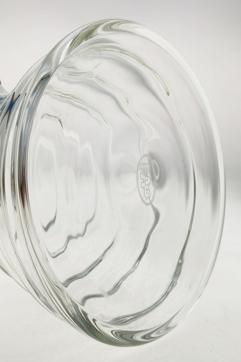 Close-up of TAG 16" Beaker Bamboo Bong base, showcasing the 7mm thick quartz glass and 18/14MM downstem