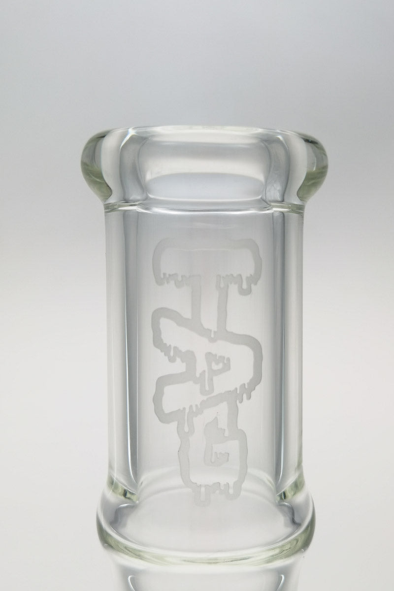 Thick Ass Glass 16" Bamboo Beaker Bong, Clear Quartz, Front View on Seamless White