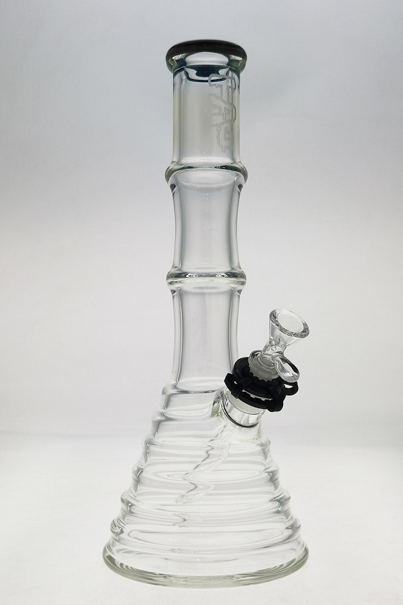 Thick Ass Glass 16" Bamboo Beaker Bong, 7MM Quartz, Clear with Black Downstem, Front View