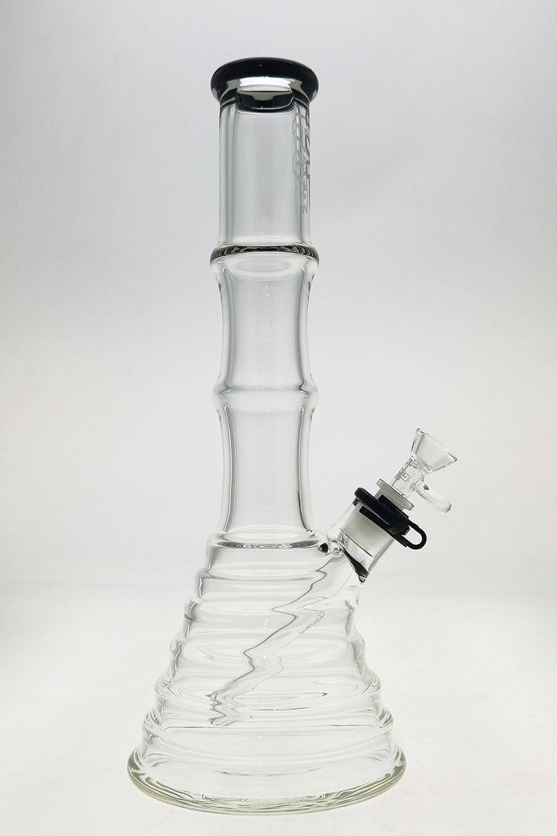 Thick Ass Glass 16" Bamboo Beaker Bong with 7MM Quartz Downstem, Clear Glass, Front View