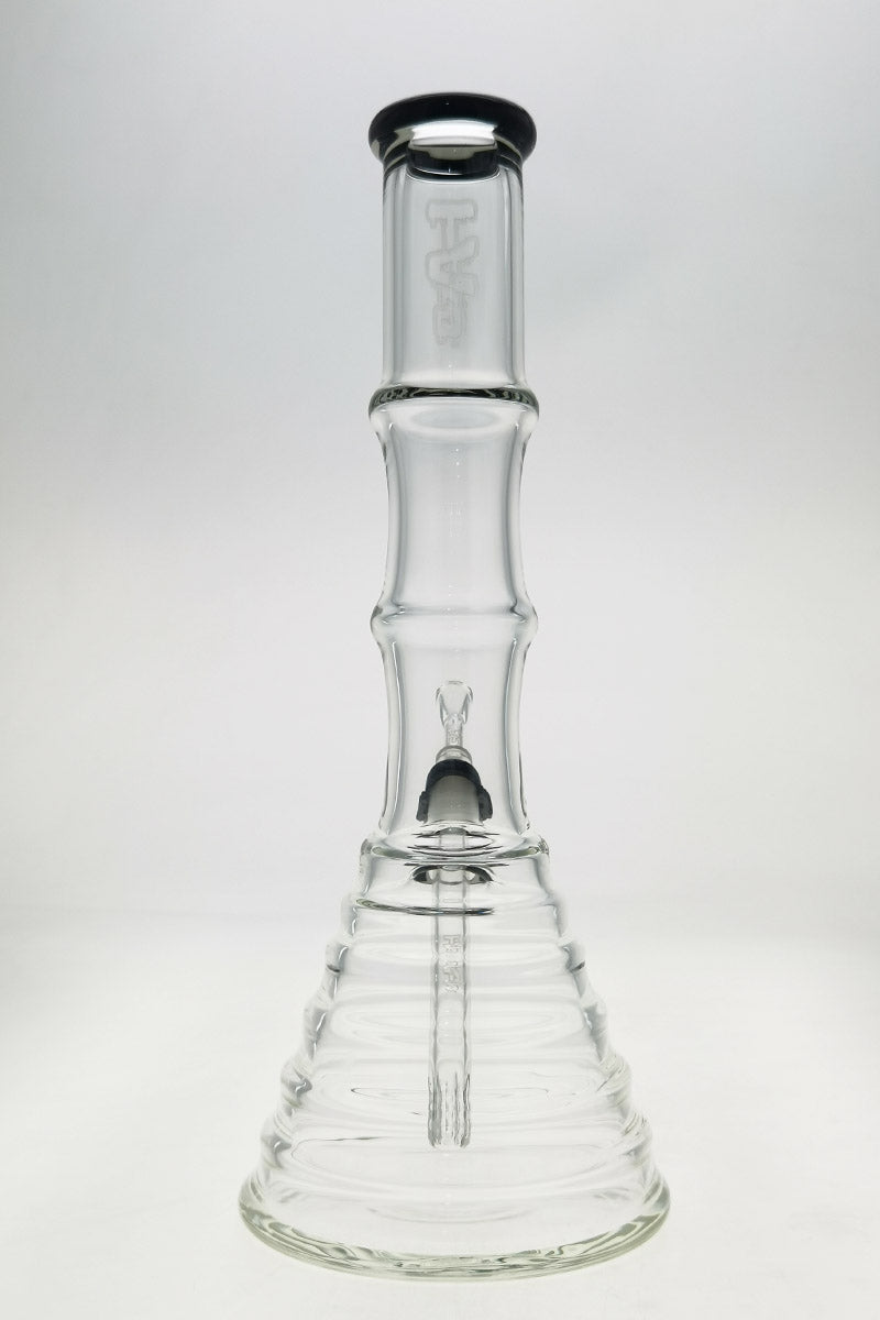 Thick Ass Glass 16" Bamboo Beaker Bong in Clear with Black Accents and 7MM Quartz Downstem, Front View