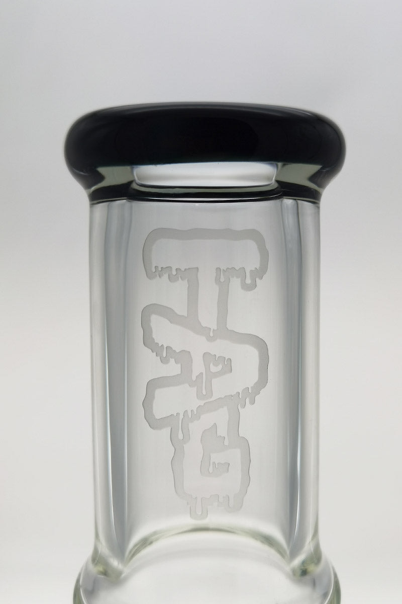 Close-up of TAG 16" Beaker Bamboo Bong with 7mm thick glass and 18/14MM downstem