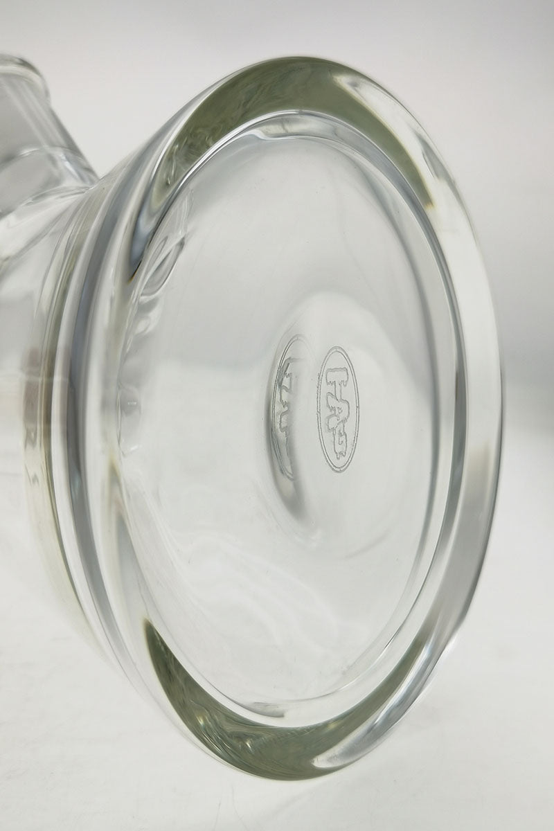 Close-up of TAG 16" Beaker ZONG bottom with Thick Ass Glass logo, high-quality 7mm glass