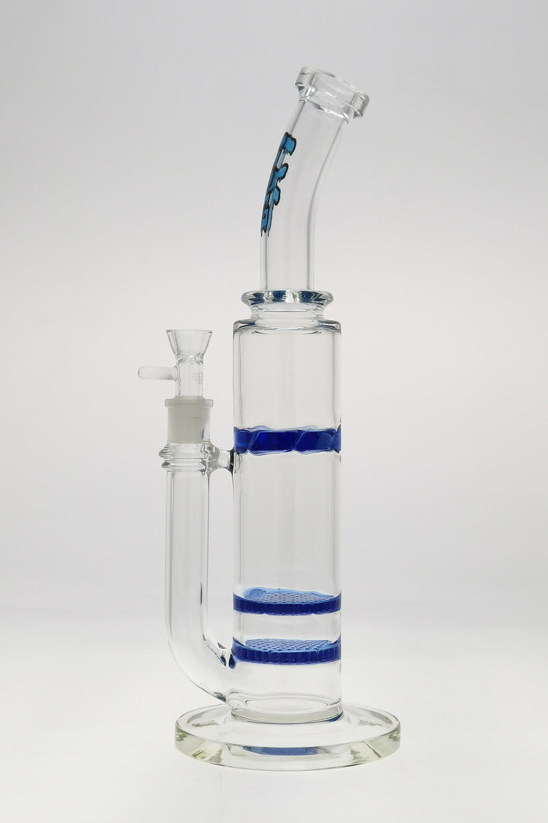 Thick Ass Glass 16" Double Honeycomb Bong with Spinning Splash Guard and Blue Accents