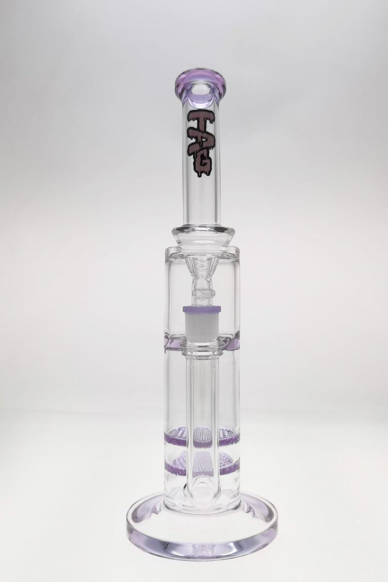 Thick Ass Glass 16" Double Honeycomb Bong with Spinning Splash Guard in Purple, Front View