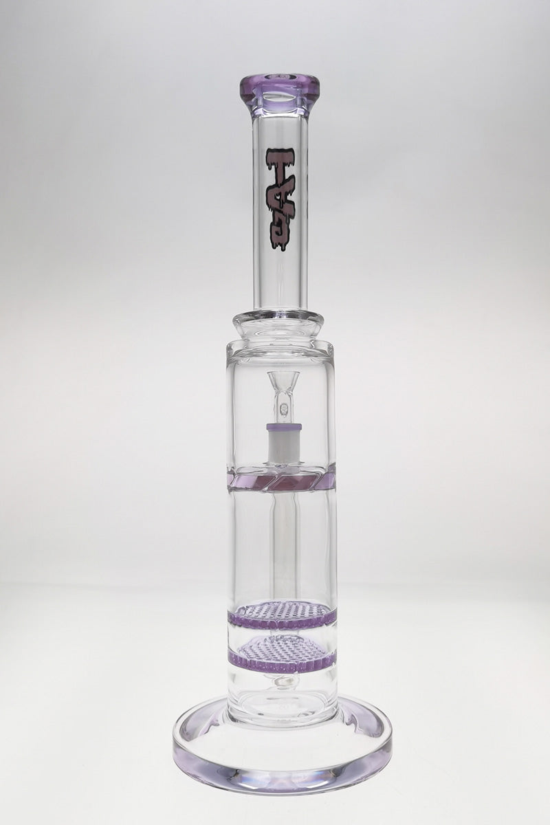TAG 16" Bent Neck Bong with Double Honeycomb and Spinning Splash Guard, 18MM Female Joint