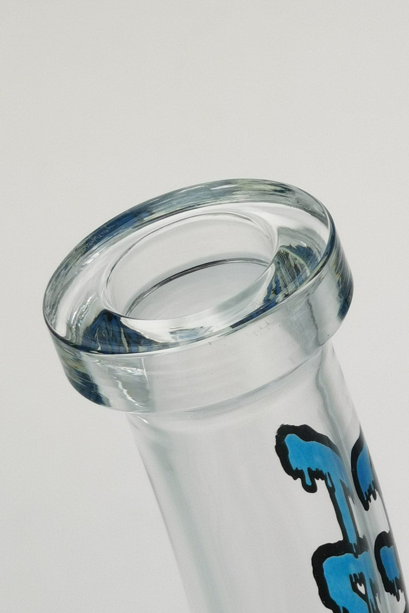 Close-up of TAG 16" Bent Neck Bong's 18MM Female Joint with Blue Honeycomb Design