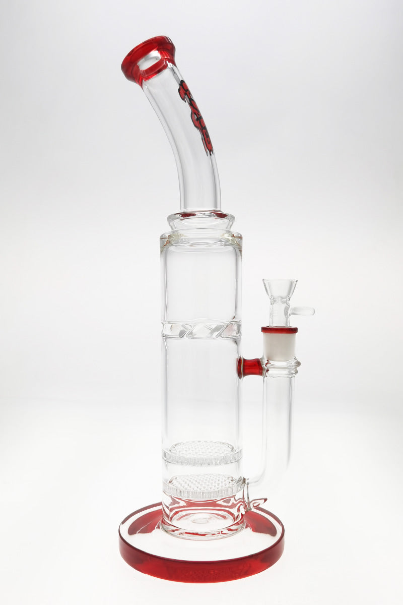 Thick Ass Glass 16" Double Honeycomb Bong with Spinning Guard, Red Accents, Front View