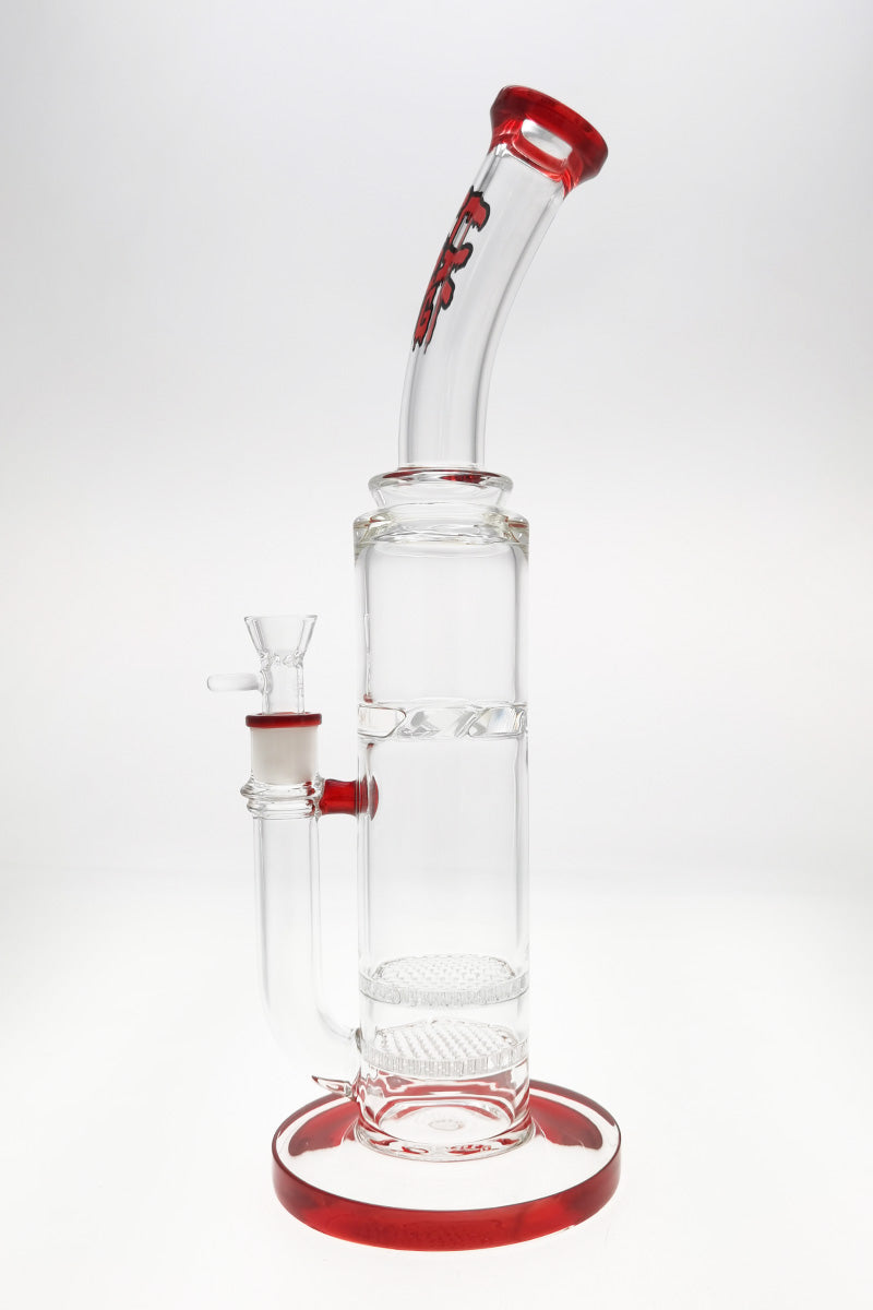 Thick Ass Glass 16" Double Honeycomb Bong with Spinning Splash Guard, Clear with Red Accents