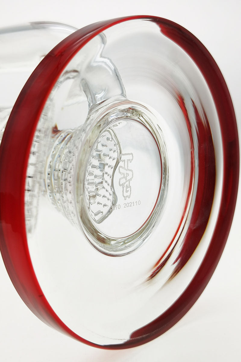 Top view of Thick Ass Glass 16" Double Honeycomb Bong with Red Accents and Spinning Guard