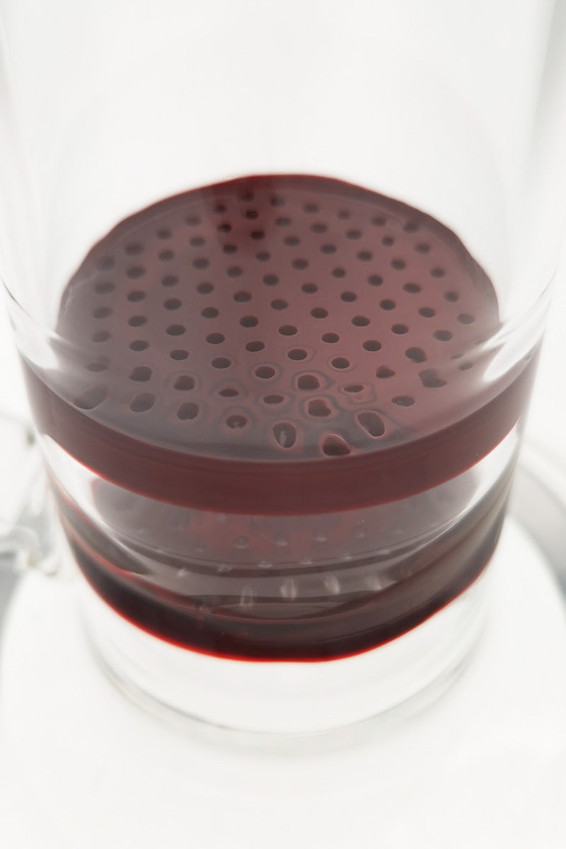 Close-up of Thick Ass Glass 16" Double Honeycomb Percolator in Bong with Red Detail