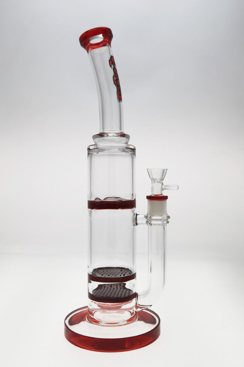 Thick Ass Glass 16" Double Honeycomb Bong with Spinning Splash Guard in Red, Front View