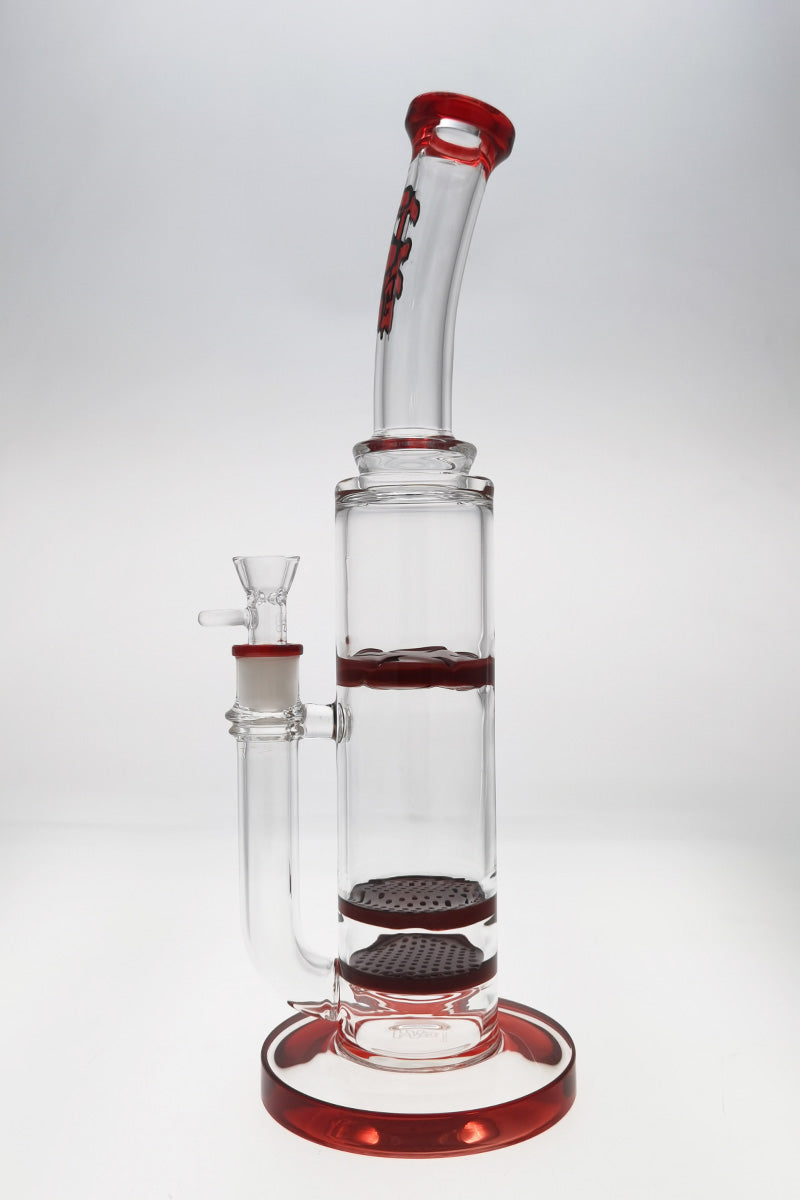 Thick Ass Glass 16" Double Honeycomb Bong with Spinning Splash Guard, Red Accents, Clear View