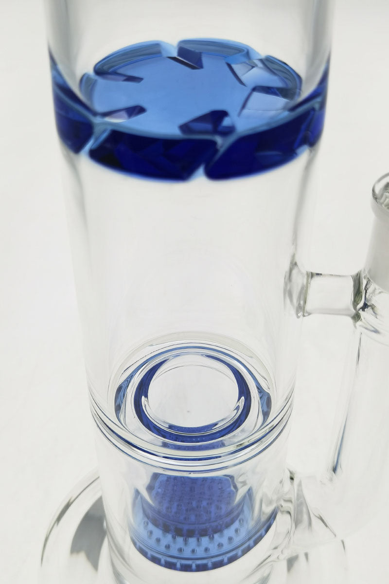 TAG 16" Bent Neck Bong with Double Honeycomb and Splash Guard, Close-up Side View