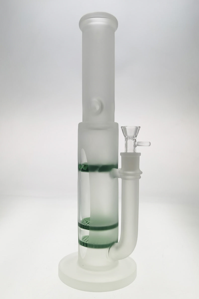 Thick Ass Glass 16" Quartz Bong featuring Double Honeycomb Percolators and Spinning Splash Guard, Front View
