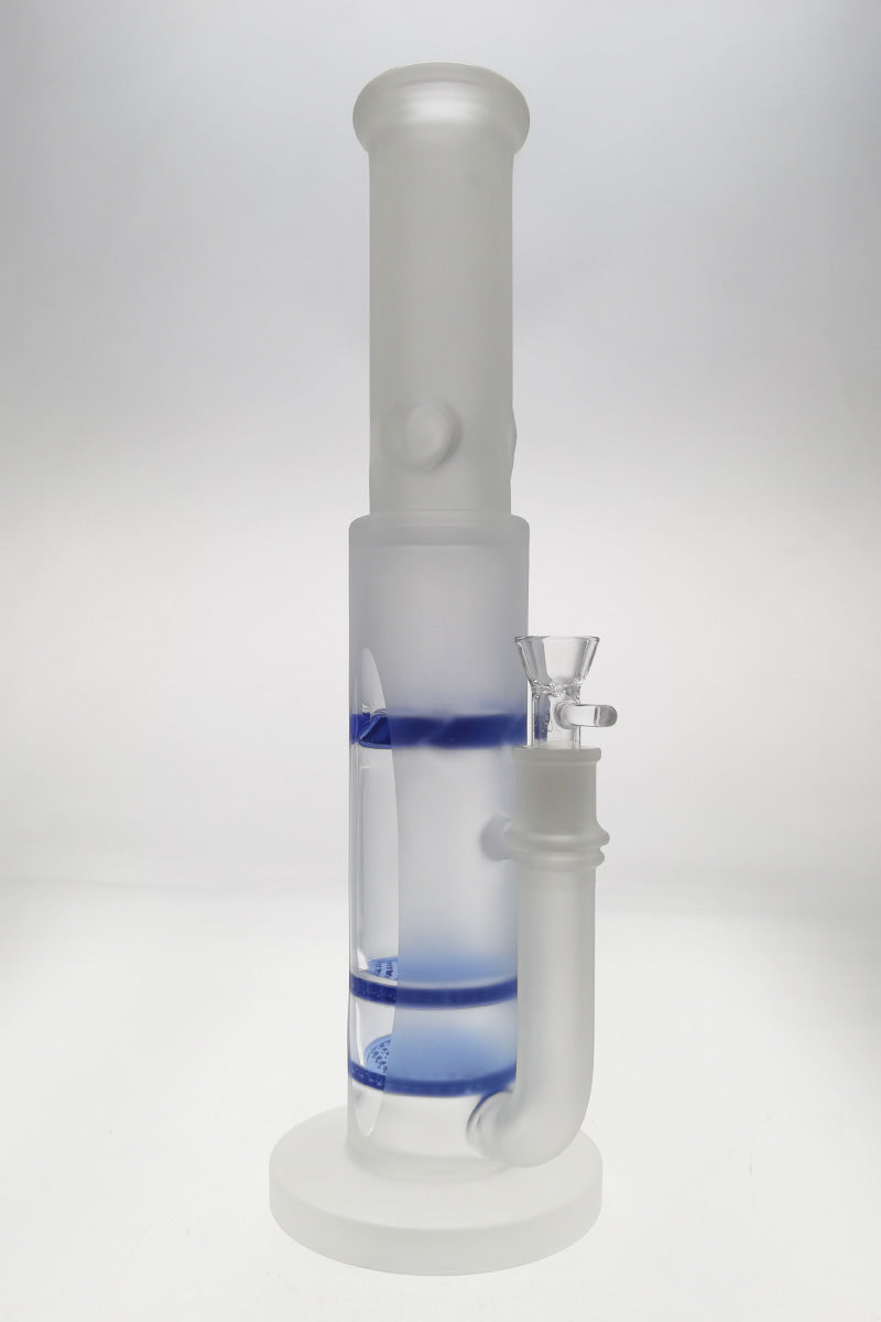 Thick Ass Glass 16" Quartz Bong w/ Double Honeycomb Percolator & Spinning Guard, Blue Accents