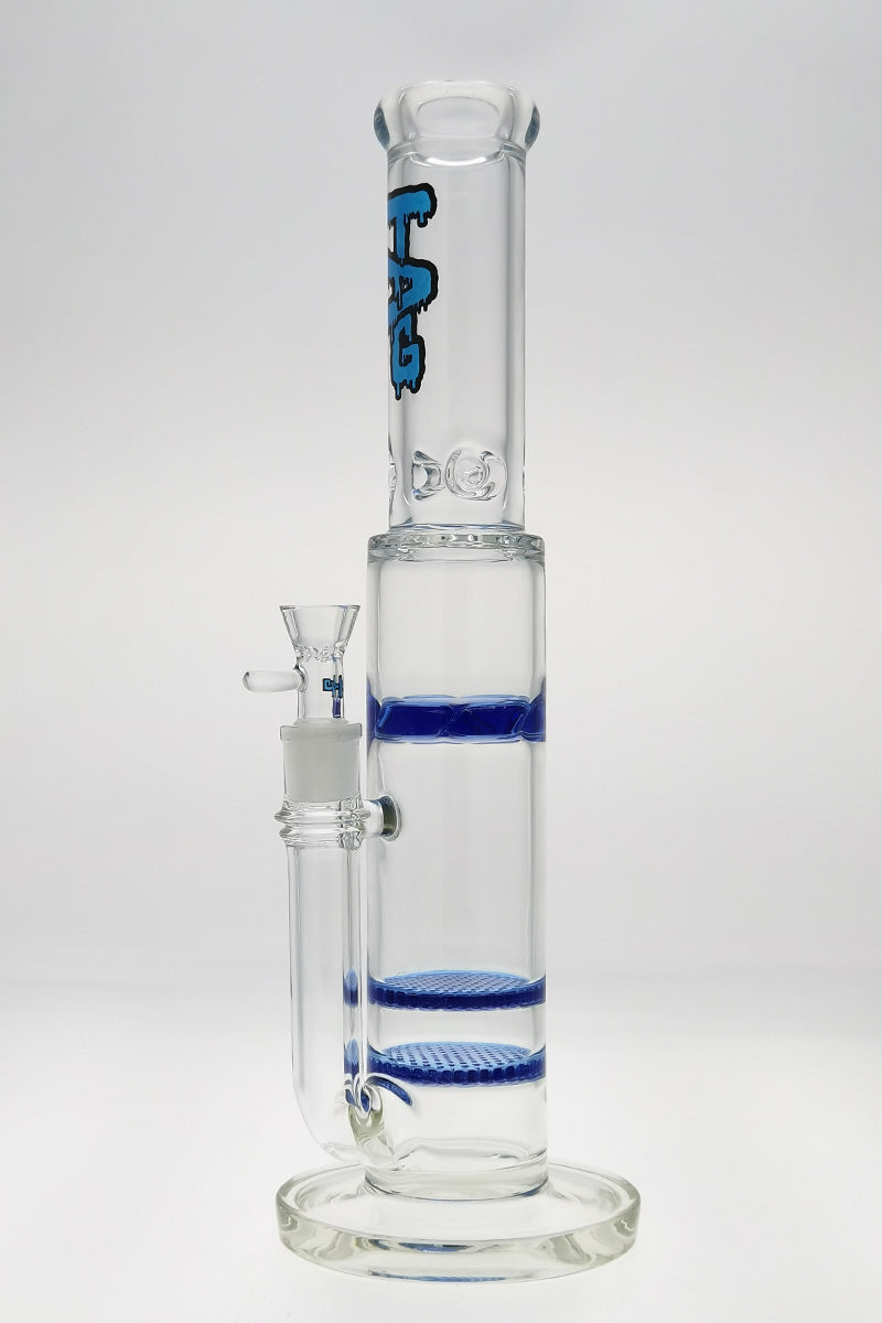Thick Ass Glass 16" Quartz Bong with Blue Double Honeycomb & Spinning Guard, Front View