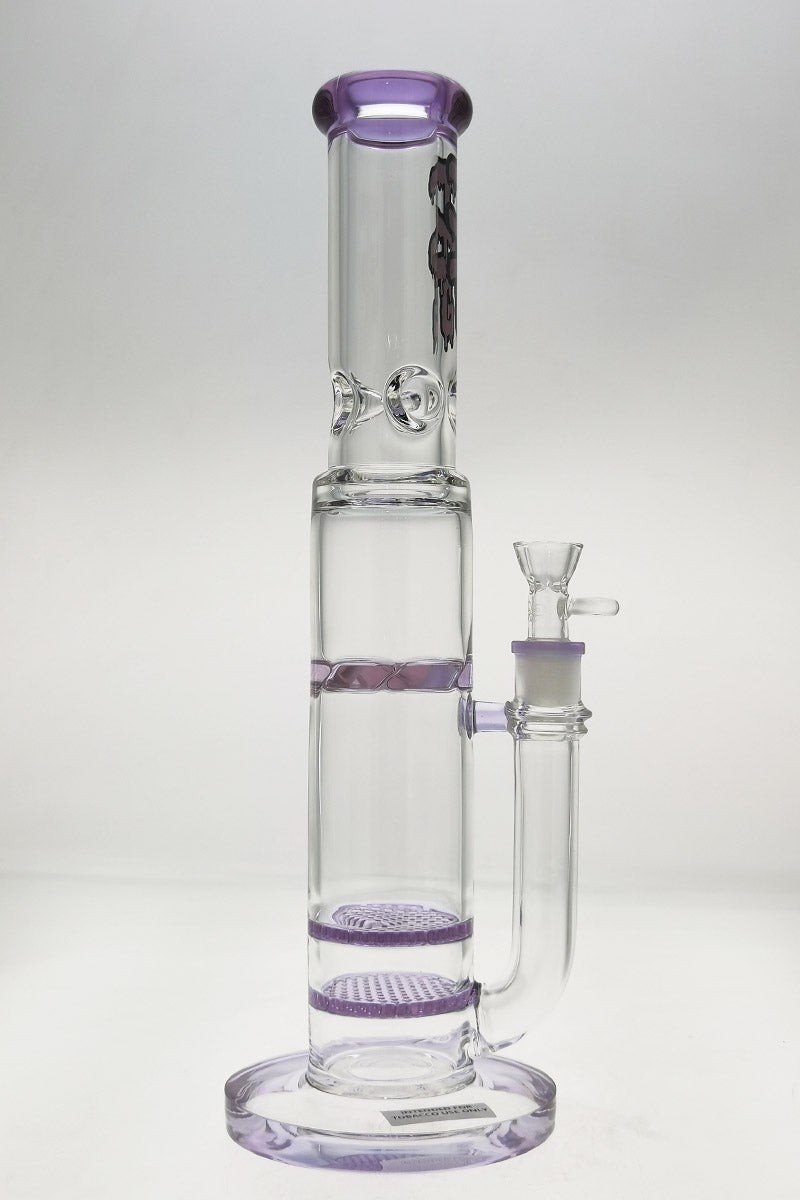 Thick Ass Glass 16" Quartz Bong with Double Honeycomb & Spinning Guard, Purple Accents, Front View