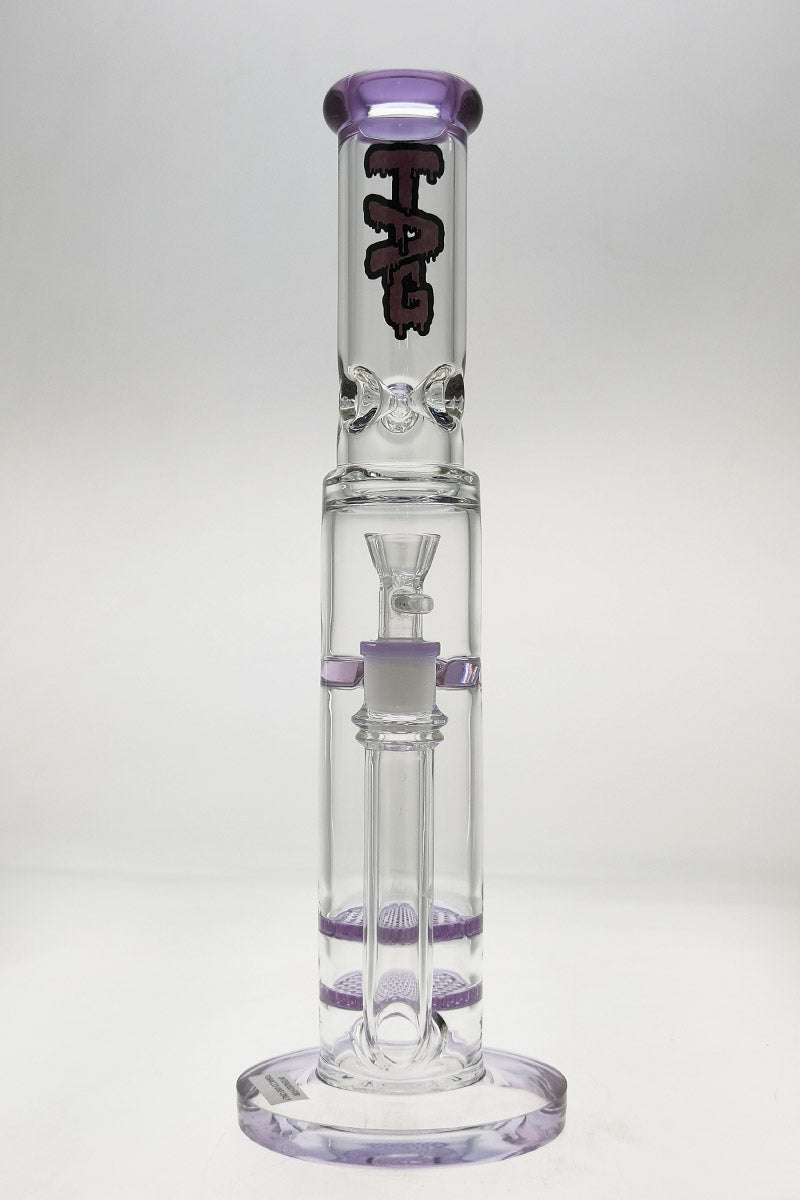 Thick Ass Glass 16" Quartz Bong with Purple Double Honeycomb & Spinning Guard, Front View