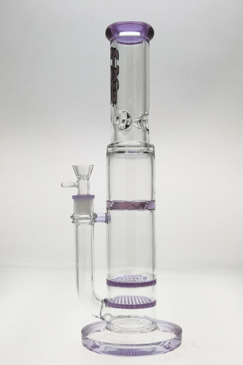 Thick Ass Glass 16" Quartz Bong with Double Honeycomb & Spinning Guard in Purple, Front View