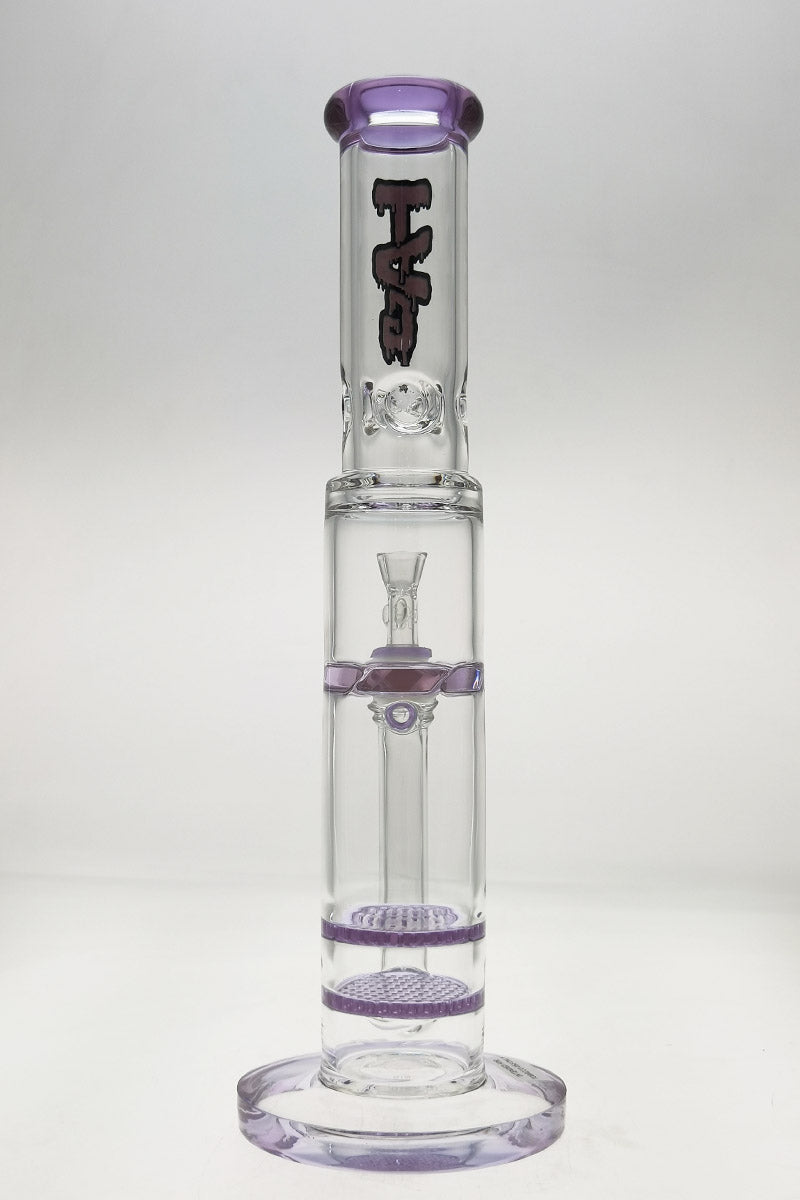 Thick Ass Glass 16" Quartz Bong with Purple Accents, Honeycomb Percolators & Spinning Splash Guard