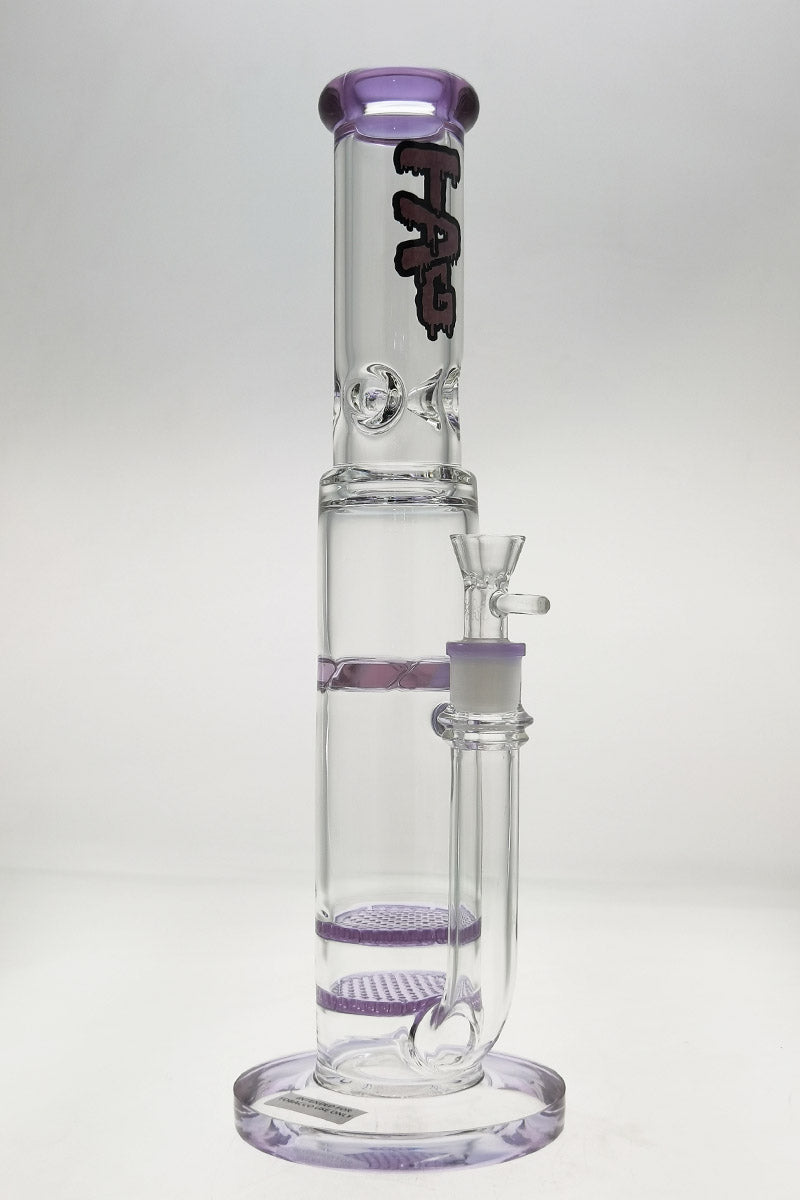 Thick Ass Glass 16" Quartz Bong with Double Honeycomb and Spinning Guard in Purple, Front View
