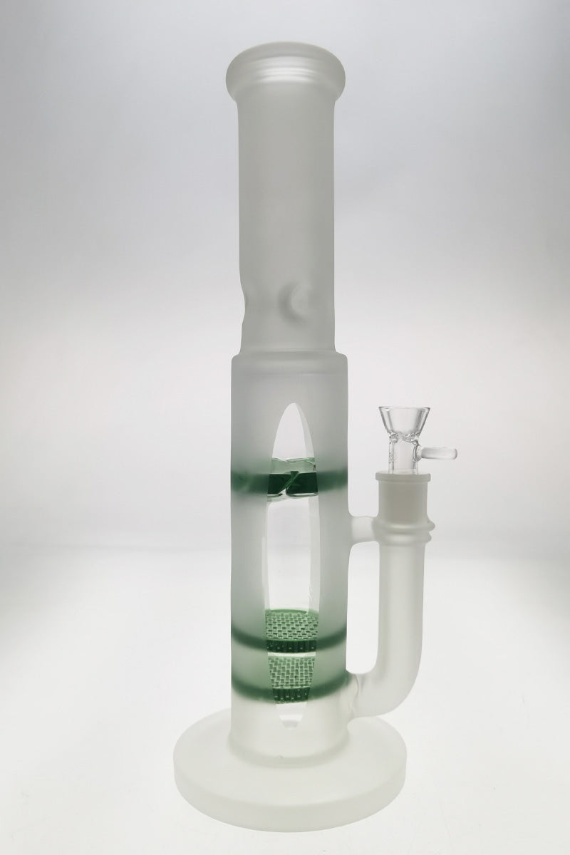 Thick Ass Glass 16" Quartz Bong with Dual Honeycomb Percolators & Spinning Splash Guard, Front View