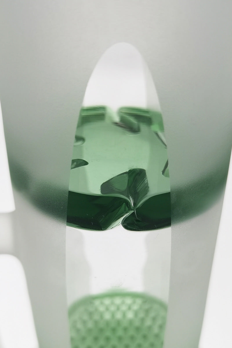 Close-up view of Thick Ass Glass 16" Quartz Bong with Green Honeycomb Percolators