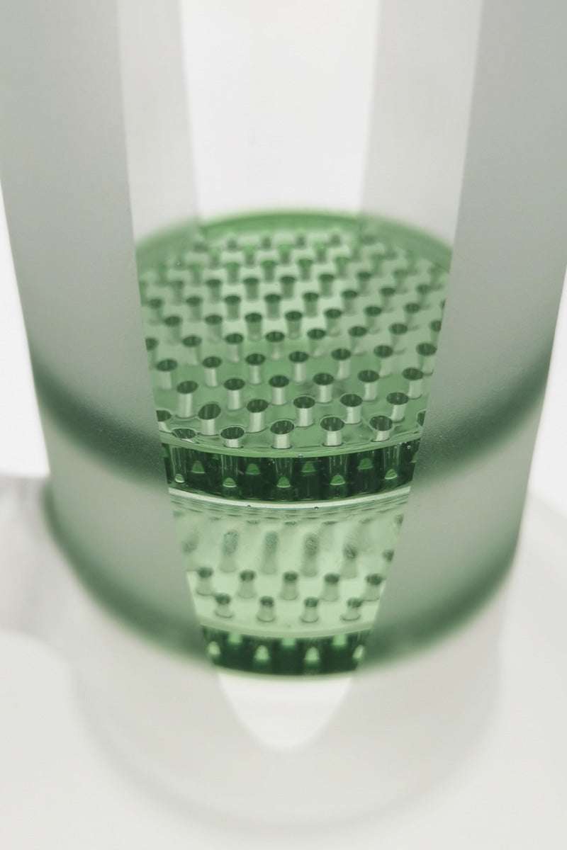 Close-up view of TAG 16" Double Honeycomb Percolator in a 50x7MM Bong, 18MM Female Joint