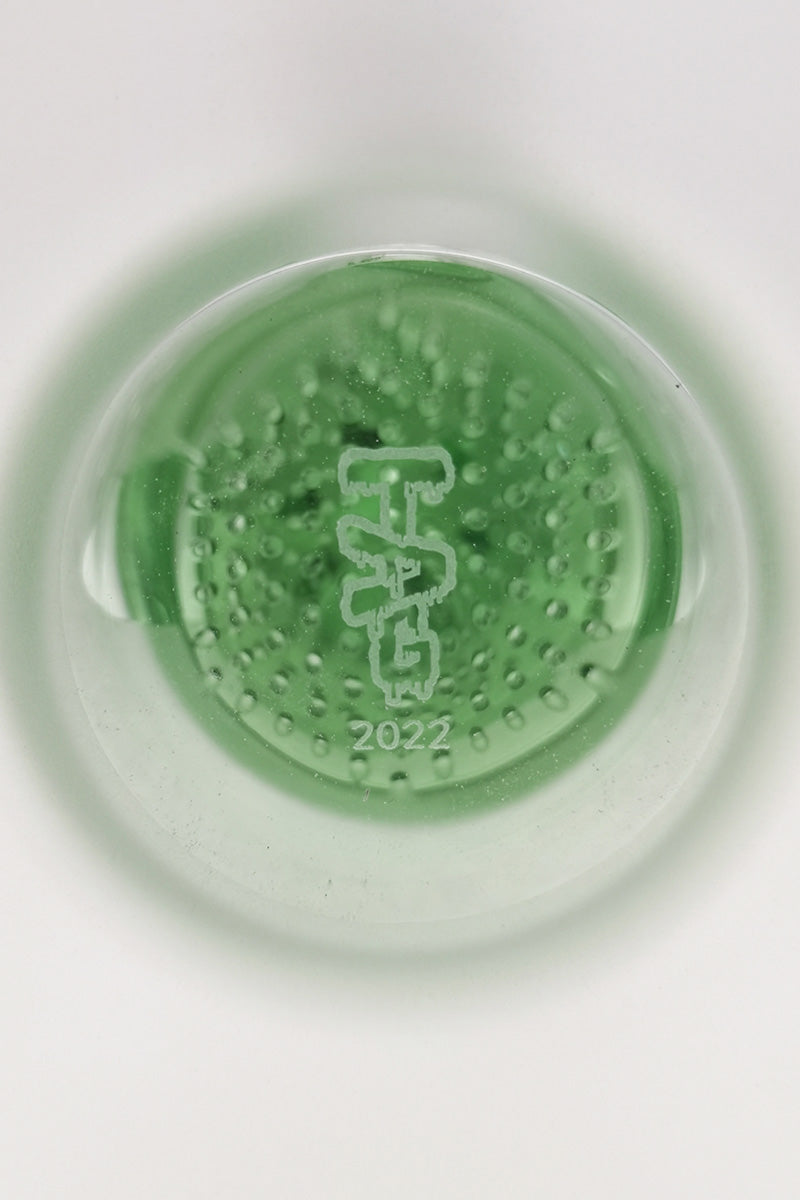 Thick Ass Glass 16" Quartz Bong Base View with Double Honeycomb Percolator in Green