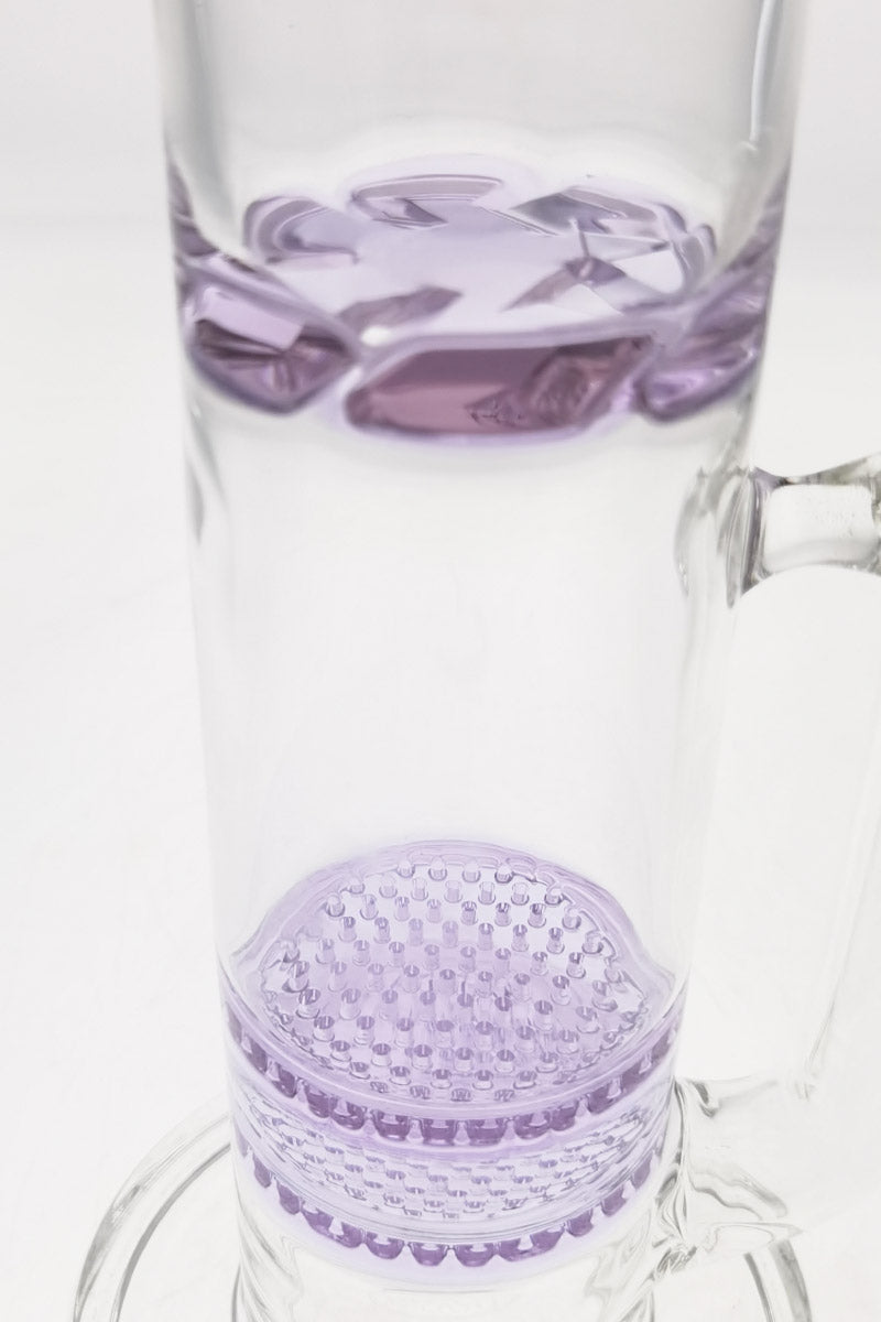 Close-up of TAG 16" Quartz Bong with Purple Double Honeycomb and Spinning Guard
