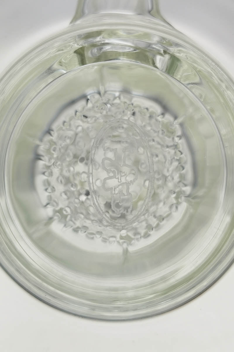 Top view of Thick Ass Glass 16" Quartz Bong with Double Honeycomb Percolator and Spinning Guard