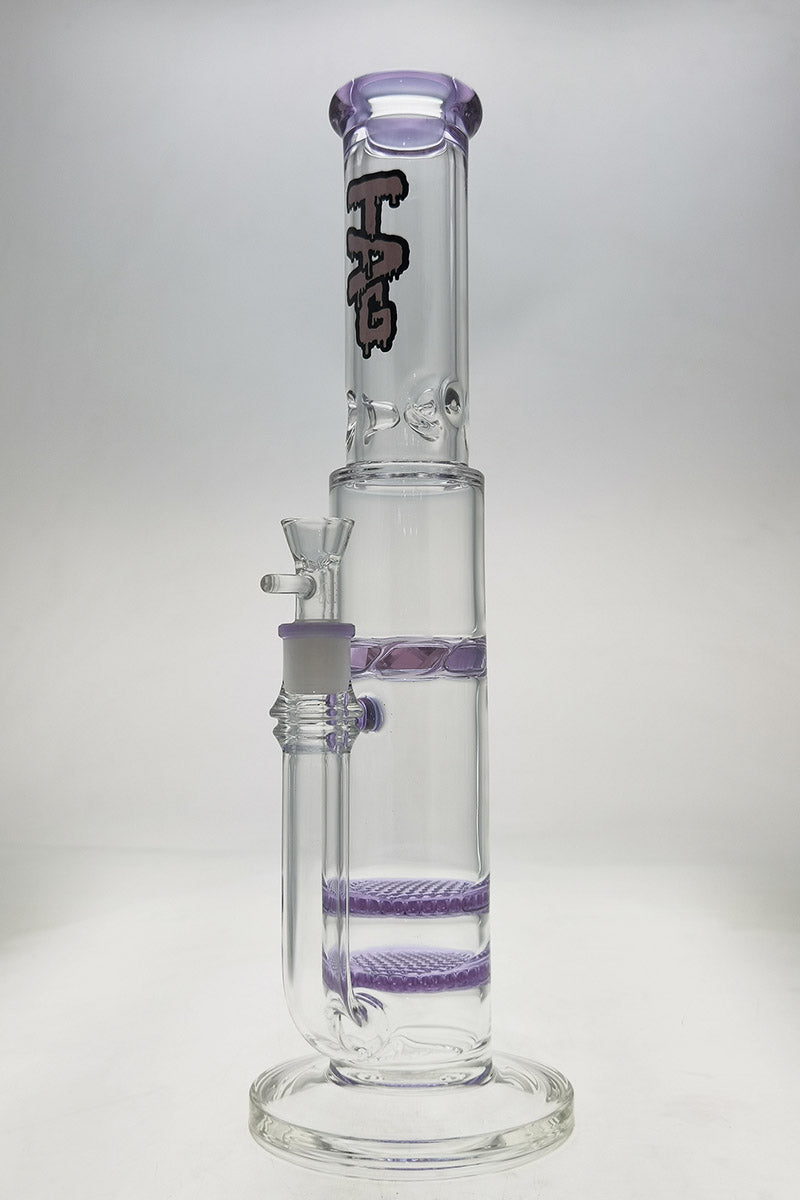 Thick Ass Glass 16" Quartz Bong with Double Honeycomb & Spinning Guard in Clear/Purple