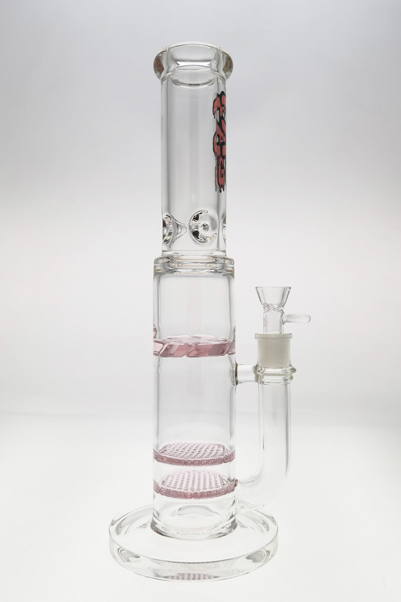 Thick Ass Glass 16" Quartz Bong, Double Honeycomb, Spinning Guard, Clear Variant, Front View