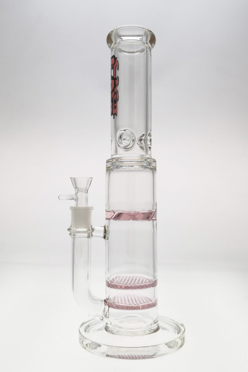 Thick Ass Glass 16" Quartz Bong with Double Honeycomb Percolators and Spinning Guard, Front View