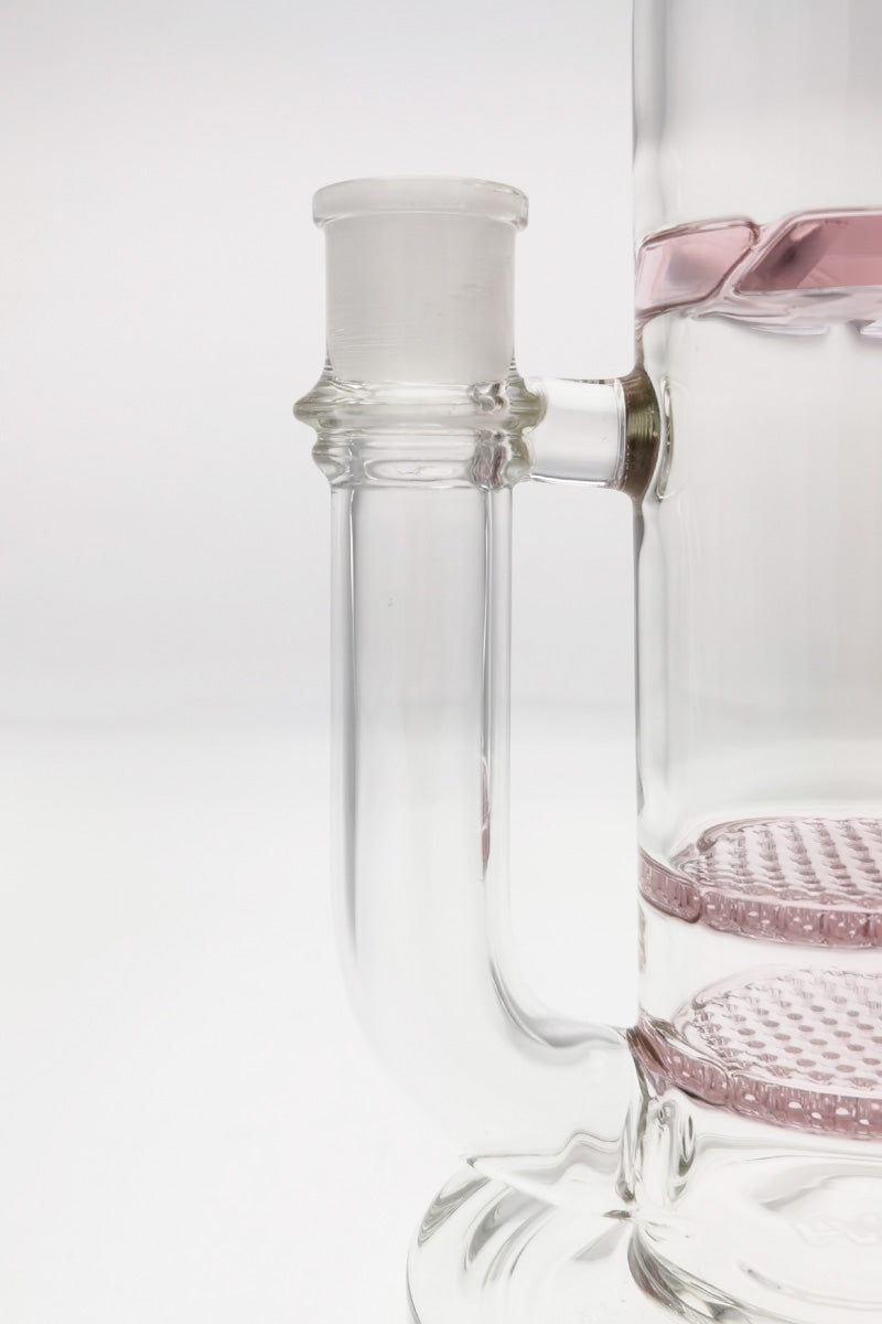 Close-up side view of TAG 16" Double Honeycomb Bong with 18MM Female Joint