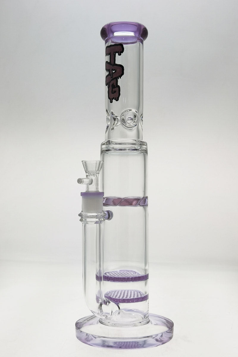 Thick Ass Glass 16" Quartz Bong with Double Honeycomb & Spinning Guard, Purple Accents
