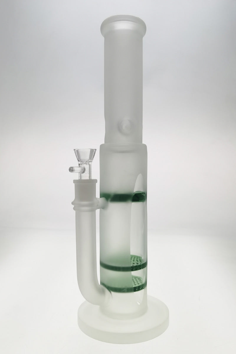 Thick Ass Glass 16" Quartz Bong with Double Honeycomb & Spinning Guard, Green Accents