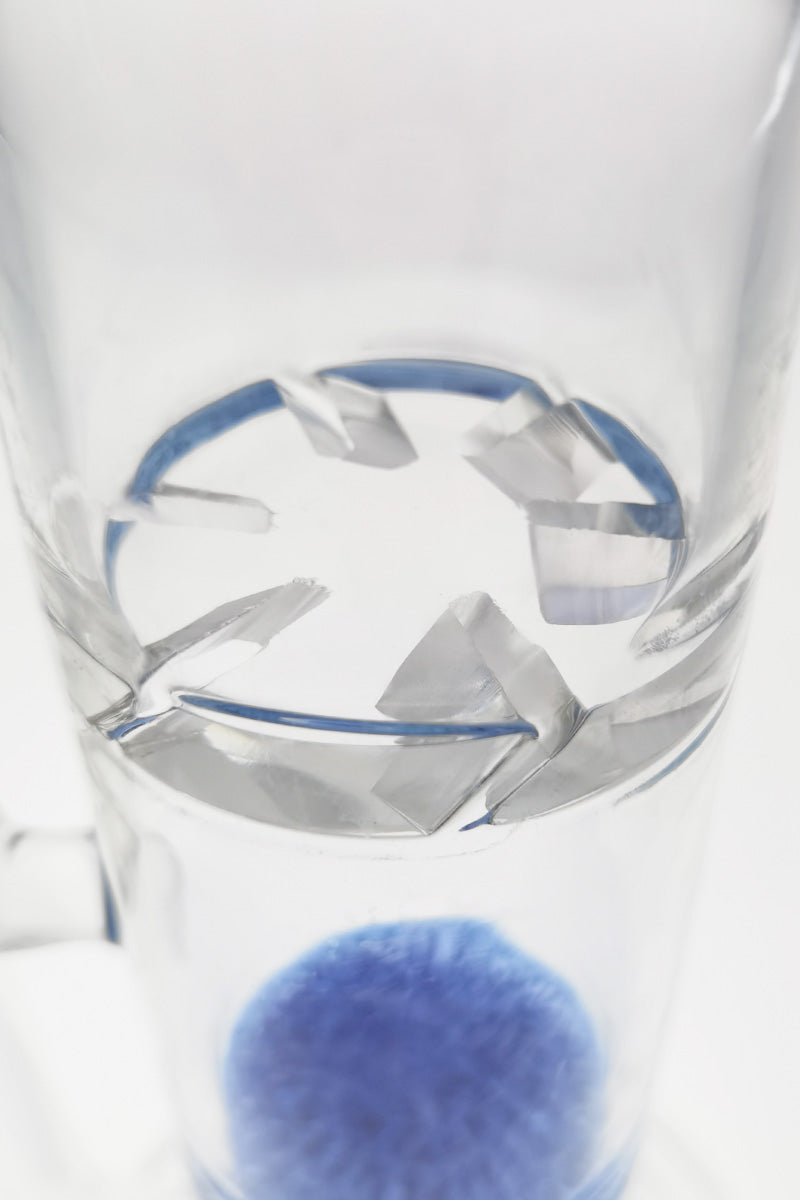 Close-up view of TAG 16" bong with double netted disc diffuser and tie-dye base detail