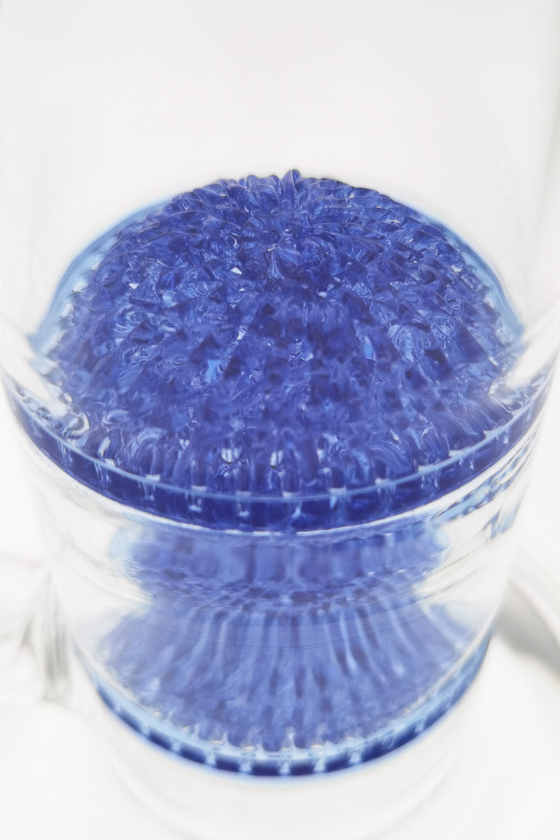 Close-up of TAG Double Netted Disc Diffuser in Tie Dye, 18MM Female Joint, 7MM Thick Glass