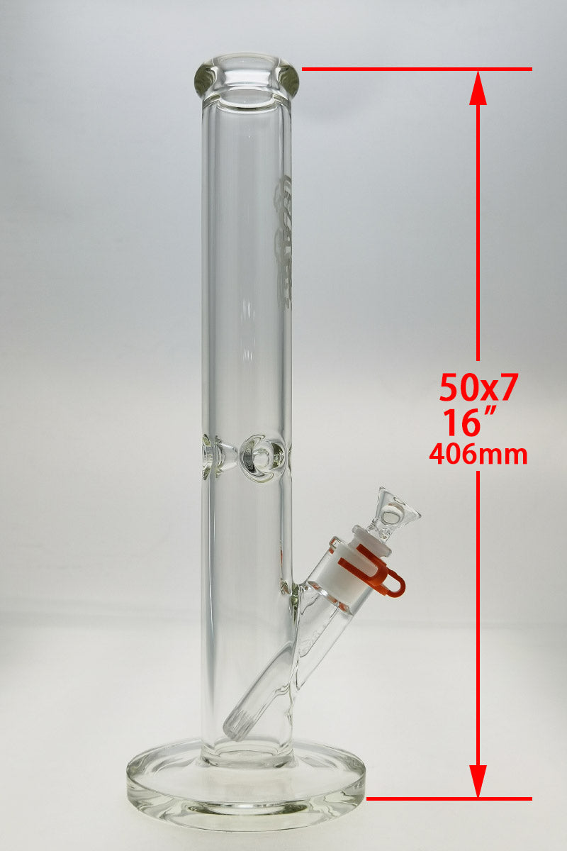Thick Ass Glass 16" Straight Tube Bong, Clear, 50x7MM Glass, with 18/14MM Downstem, Front View