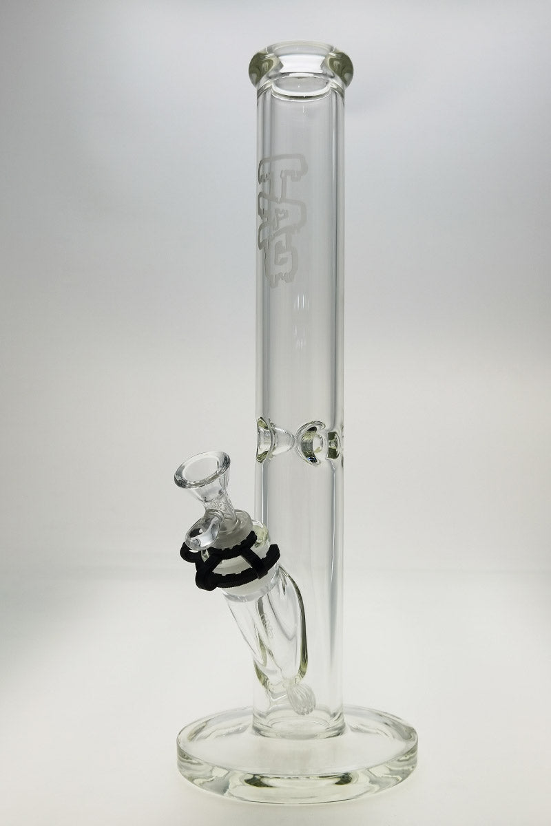 TAG 16" Straight Tube Bong 50x7MM with 18/14MM Downstem, Front View on White Background