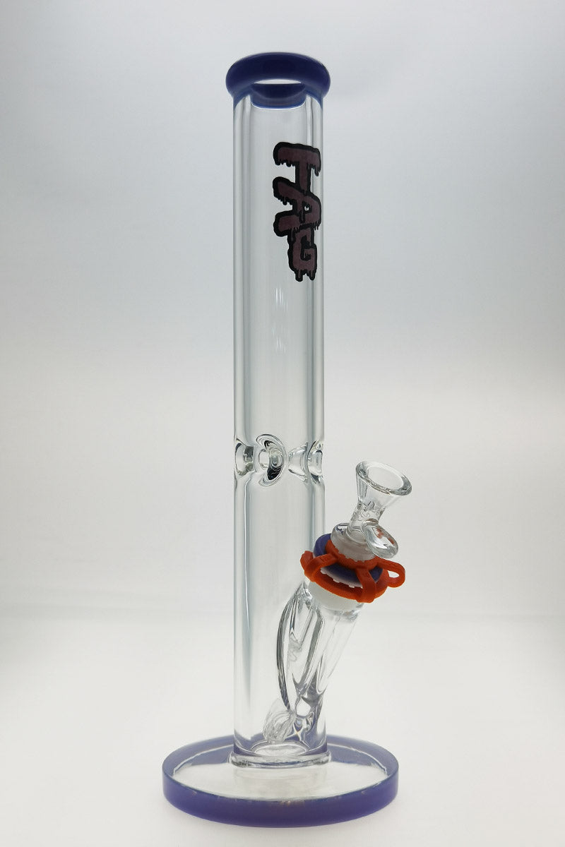 Thick Ass Glass 16" Quartz Straight Tube Bong, Clear with Purple Accents, Front View