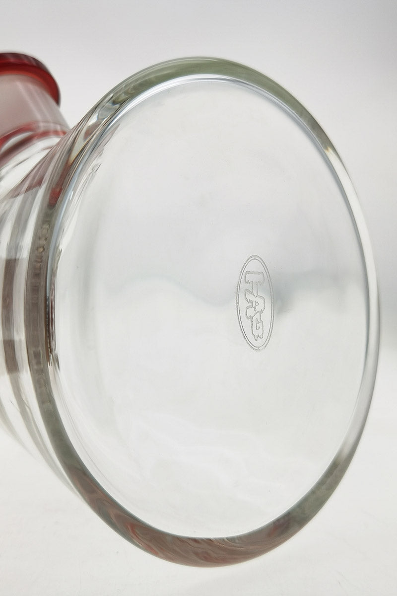 Close-up of TAG 17" Beaker Bong base with 16-Arm Tree Percolator, Thick 7mm Glass, 28/18MM Downstem