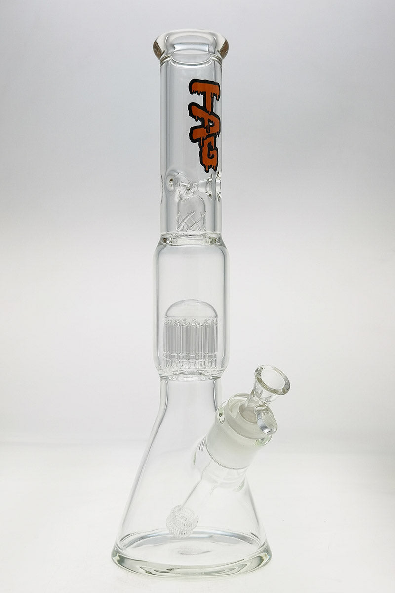 TAG 17" Beaker Bong with 16-Arm Tree Percolator, Thick 7MM Glass, Front View on White Background