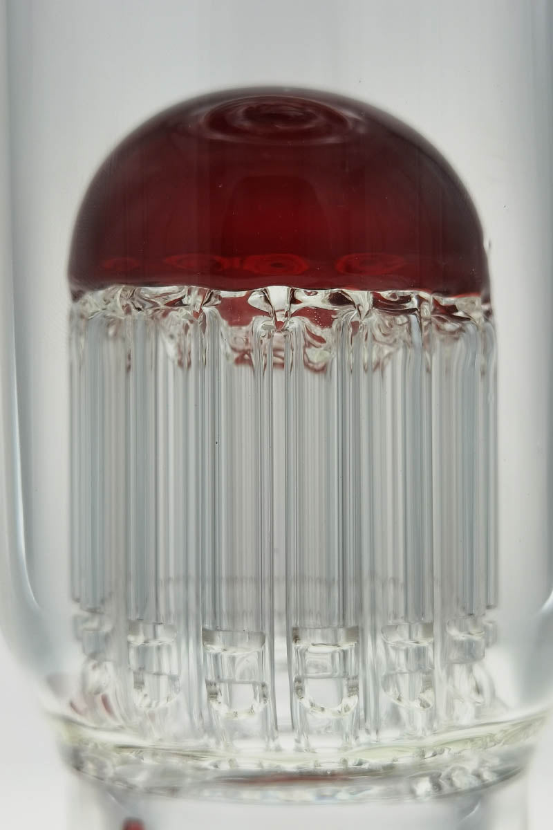 Close-up of TAG 17" Beaker Bong with Fixed 16-Arm Tree Percolator and Red Accents