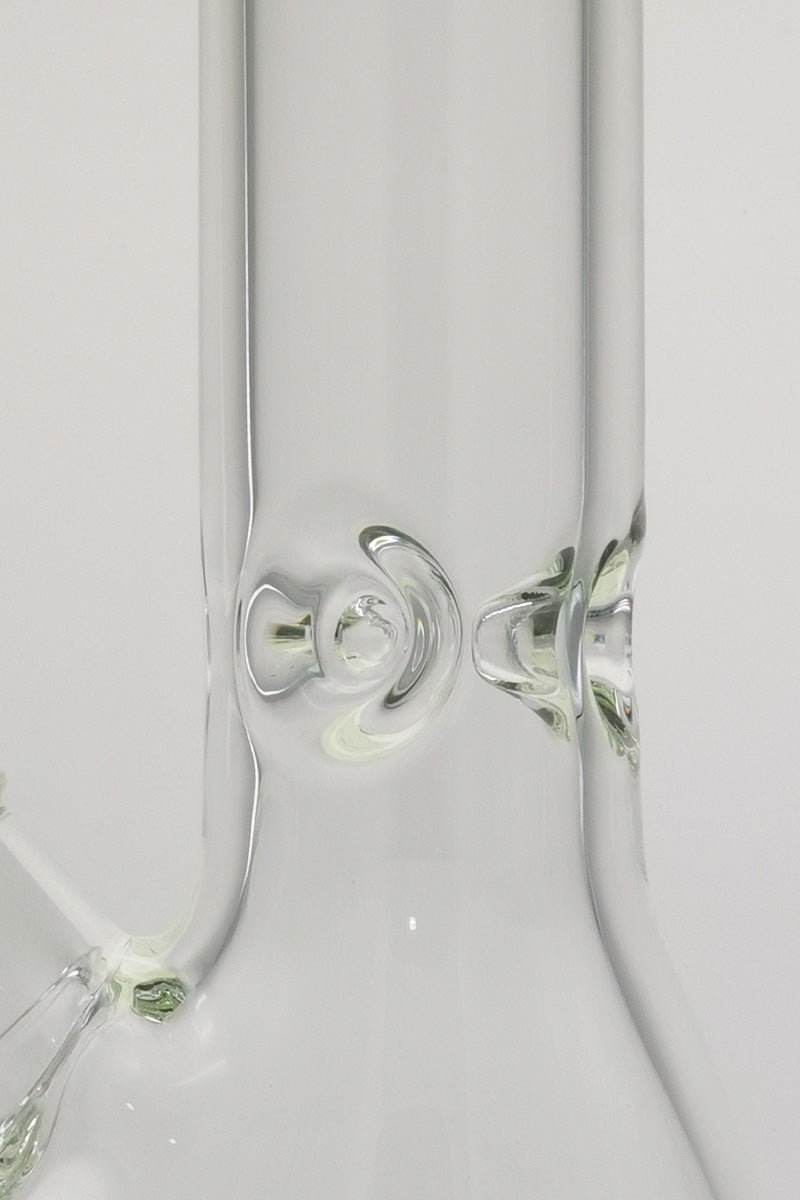 Close-up of TAG 18" Beaker Bong in Rasta colors with thick 7mm glass and 18/14MM downstem