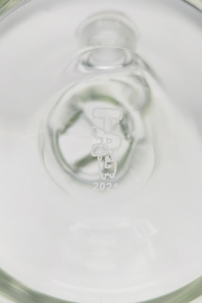 Close-up of TAG 18" Beaker Bong with Rasta logo, showcasing the 18/14MM Downstem