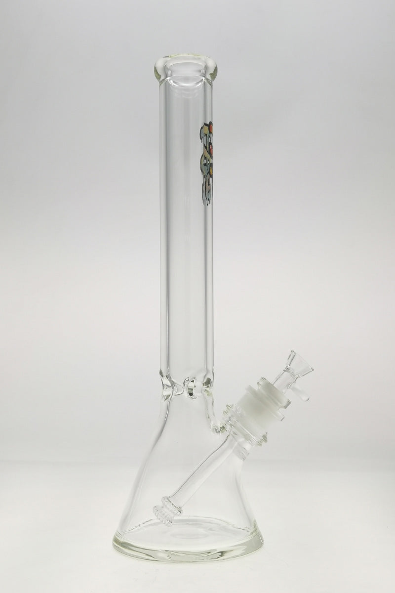 TAG 18" Beaker Bong 50x9MM with Wavy Tie Dye Label, 28/18MM Downstem, front view on white background